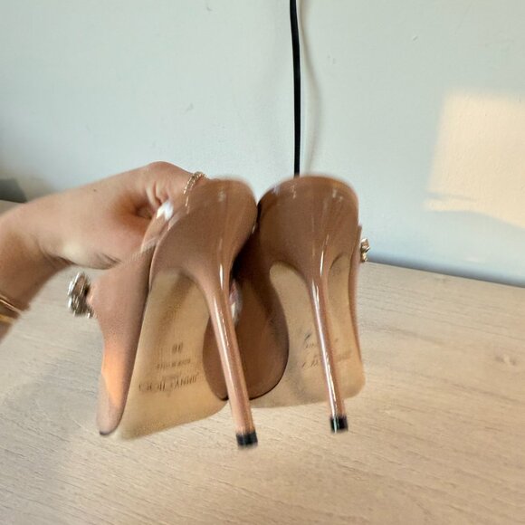 Jimmy Choo Bing 100 Mules Nude Patent Leather Crystal Embellished Pointed Toe - Picture 8 of 11
